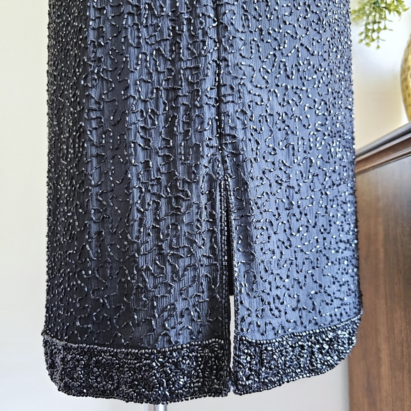 100% Pure Silk Mark & John By Gopal Black Beaded Cocktail Elegant Dress Sz Large - Picture 11 of 16